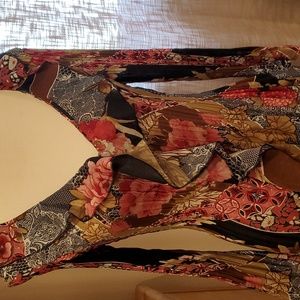 Ruffle neck crinkle stretch blouse/tunic